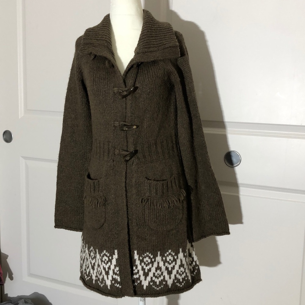 Mossimo Boho Long Line Sweater Fringe Cardigan Medium